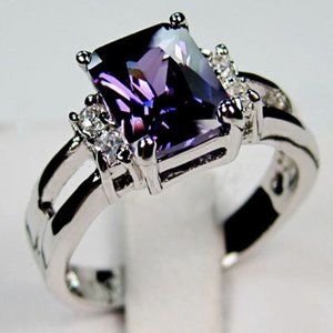 Purple  Rhinestone and Silver tone Ring